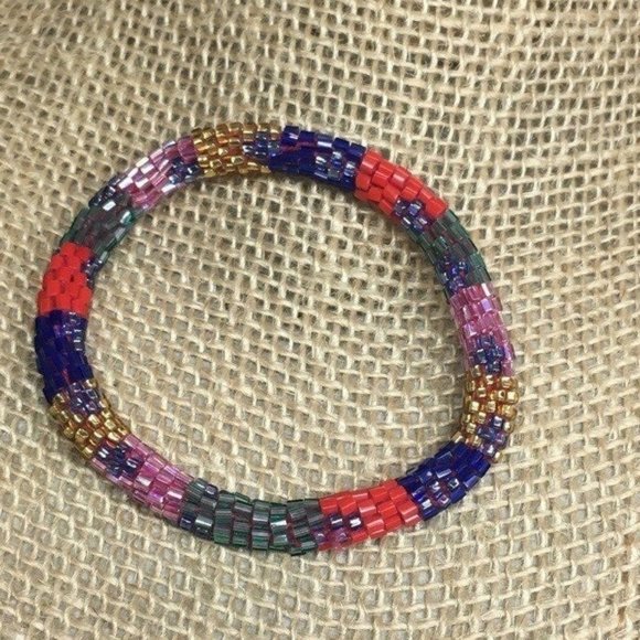 Jewelry - Small Multicolor Bracelet Seed Bead Red Pink Gold Yellow, Blue Green Purple BoHo